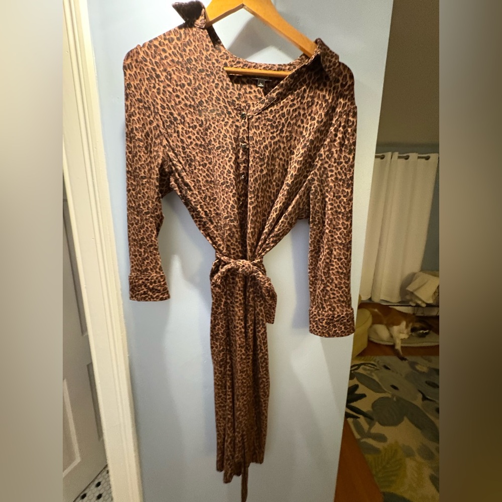 Long sleeve cheetah print button down Talbots dress